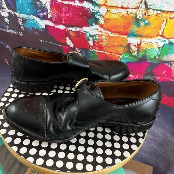 Allen Edmonds Dress Shoes Mens 9 D Black HILLSBORO Leather Cap Toe Monk Strap - Picture 8 of 8